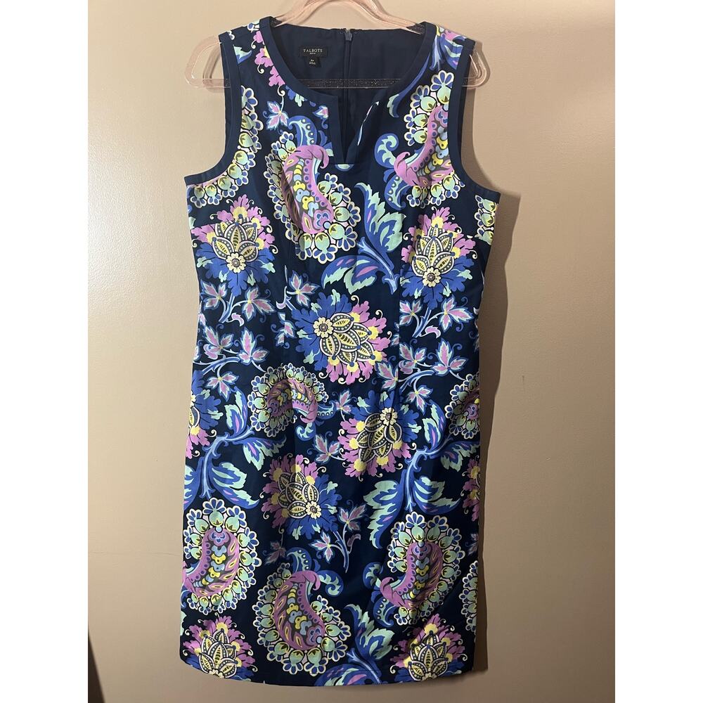 Talbots Navy Blue Floral Paisley Print Sleeveless Dress 6p